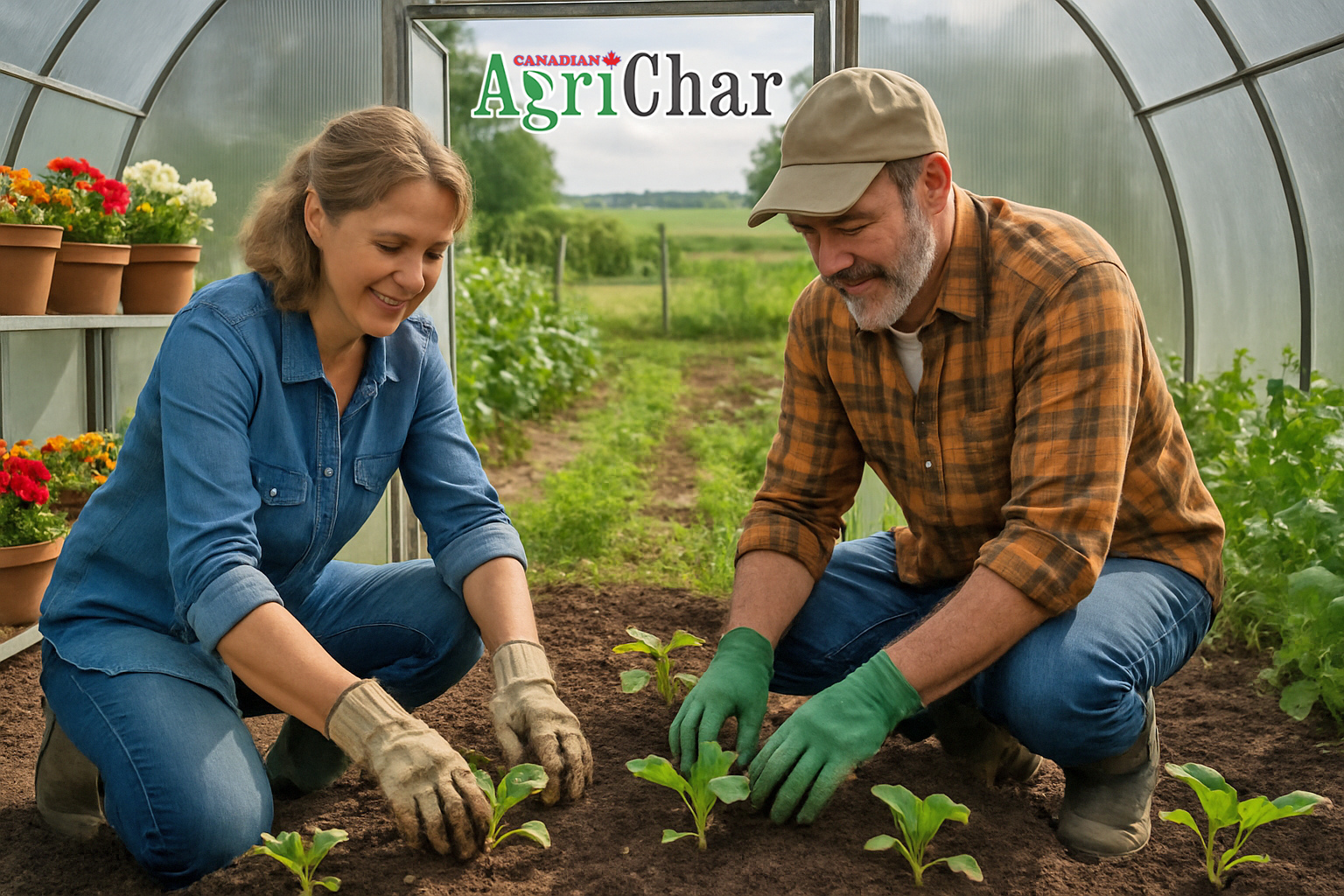 Two people planting